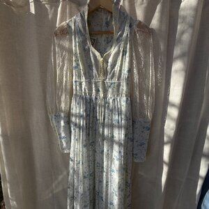 Vintage Gunne Sax Blue Floral Lace Maxi Dress | Size 5